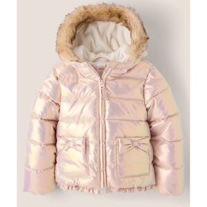 Gymboree Pink Puffer Jacket with Faux Fur Hood